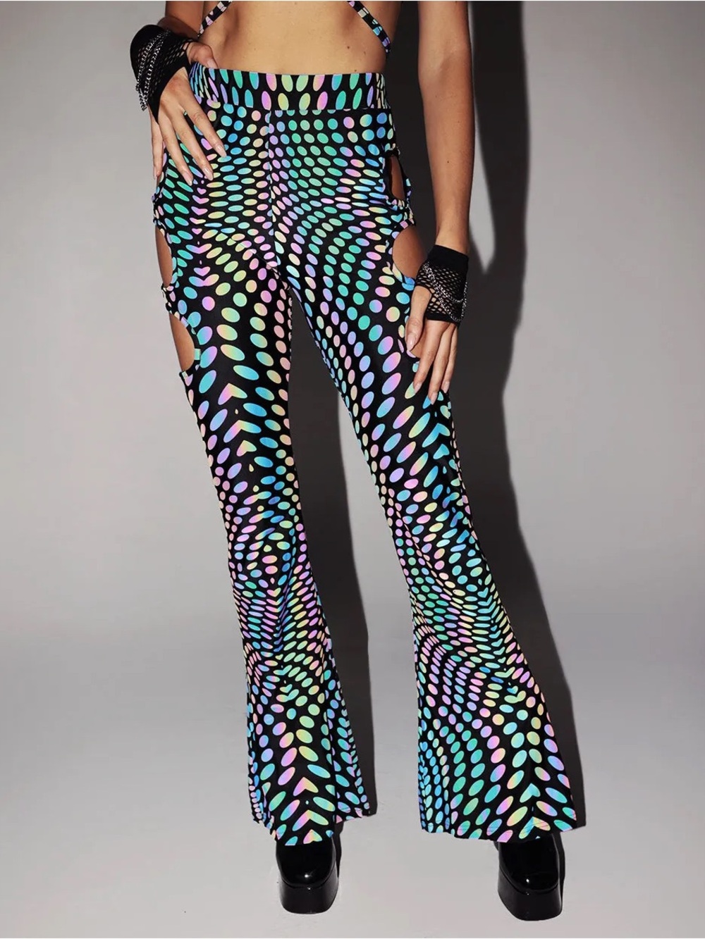 iHeartRaves Reflective Bell Bottom Pants